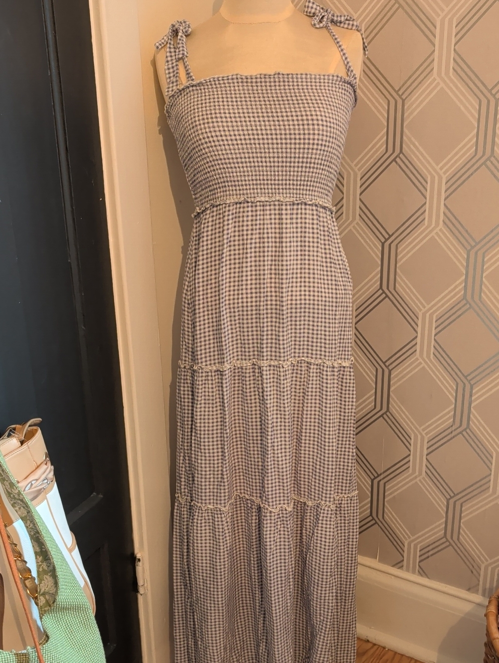 BeBop Blue and White Gingham Maxi Dress